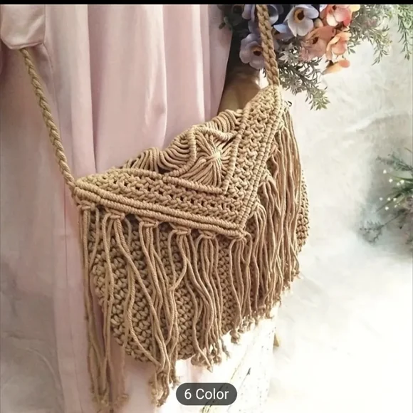 Bohemian Shoulder Bag Crocheted Crossbody Hippie purse 70s Style - Picture 13 of 16